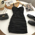 Dresses Women Sexy Club Shirring Design Summer Leisure Lady Mini  Straps Dress