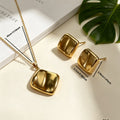 1Set Irregular Square 2Pcs Jewelry Set, Polished Concave Pendant Necklace Stud Earrings For Women Luxury Daily Wear