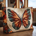 Butterfly Patterns Women Quilted Tote Bag Vintage Lightweight Canvas Shoulder Bag 3D Printed Patterns Large Capacity