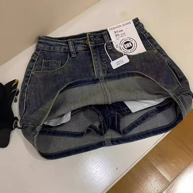 2026 New Spring Summer Denim Mini Skirt Women Retro High Waist Slim A-Line Package Hip Skirt Pants Hot Girl Trendy Streetwear