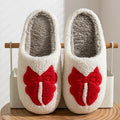 Women's Bow Embroidery Cotton Slippers Winter Warm Closed Back Soft Sole Breathable House Shoes Couple for Gift