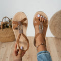 New Women Sandals Bohemian Flat Sandals Women Fine Strap Beaded Elastic Band Casual Women Shoes Comfortable Roman Style Shoes