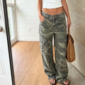 Women Pants Women Y2K Camo Cargo Pants Low Rise Wide Leg Baggy Tactical Pants Camouflage Trousers Slouchy Long Pants with Pockets