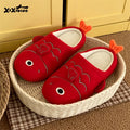 XIXITIAO Women's Cartoon Indoor Slippers Autumn Winter Fashion Festive Cute Red Carp Light Home Closed-toe Flats Anti-slip Shoes