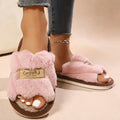 Women's Plush Fuzzy Slippers Home Fur Open-Toe Slides Autumn Winter Indoor Silent Comfort EVA Soft-Soled Bedroom Warm Flip Flops
