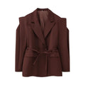 7 Color Autumn Lacing Up Bow Sashes Wide Shrug Shoulder Long Sleeve Blazer Chill Vintage Women Pockets Loose Suit Coat