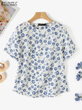 ZANZEA Summer Fashion Floral Printed Blouse Women Bohemian Shirt Casual O Neck Short Sleeve Holiday Tops Female Work Blusas 2025