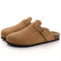 Women's Suede Slippers Comwarm Fashion Women's Suede Mules Slippers Men Clogs Cork Insole Sandals With Arch Support Outdoor Beach Slides Home Shoes