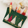 Makeup Elegant Christmas Tree Makeup Bag Green Base Gold Star Xmas Print Cosmetic Pouch Travel Storage Holiday Gift Toiletry Bags