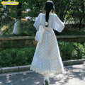 Romantic Ruffles Long Dresses Mori Girls Village Rural Summer Holiday Date Flower Floral Print Outfits Show Cute Sweet Dress