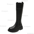 Women Knee-High Chelsea Boots Elastic Side Tall Botas Round Toe Back Zipper Long Boots Non Slip Fashion Riding Boots for Autumn