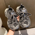 Women Mesh Platform Sneakers Cross Strap Lace Up Chunky Dad Shoes Thick Sole Breathable Fashion Walking Shoes for Daily Outdoor
