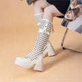 2025 10cm Synthetic Microfiber Leather Knee High Booties Motorcycle Boots Flats ZIP Ankle Booties Punk Platform Wedge Women