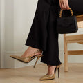 Women High Heels Stiletto Luxury Rhinestones Sequined Buckle Women Pumps Elegant Pointed Toe Slingbacks Stiletto High Heels Spring Summer Fashion Shoes