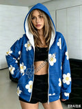 26 winter Women Daisy Floral Print Zip Up Hoodie men women Long Sleeve Hooded Jacket , Casual Y2K Streetwear women hoodies