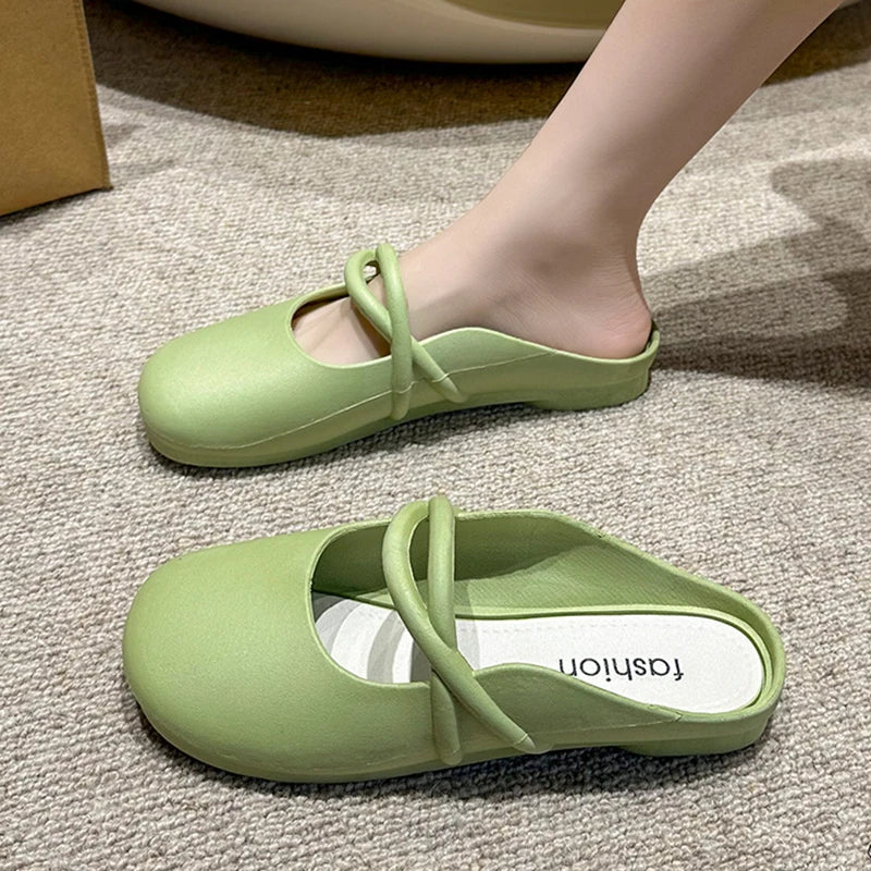 Comfortable Mary Jane Closed Toe Mules Shoes Spring 2026 Trend Cross Strap Soft Thick Sole Clogs Shoes Girls Flat Garden Slides