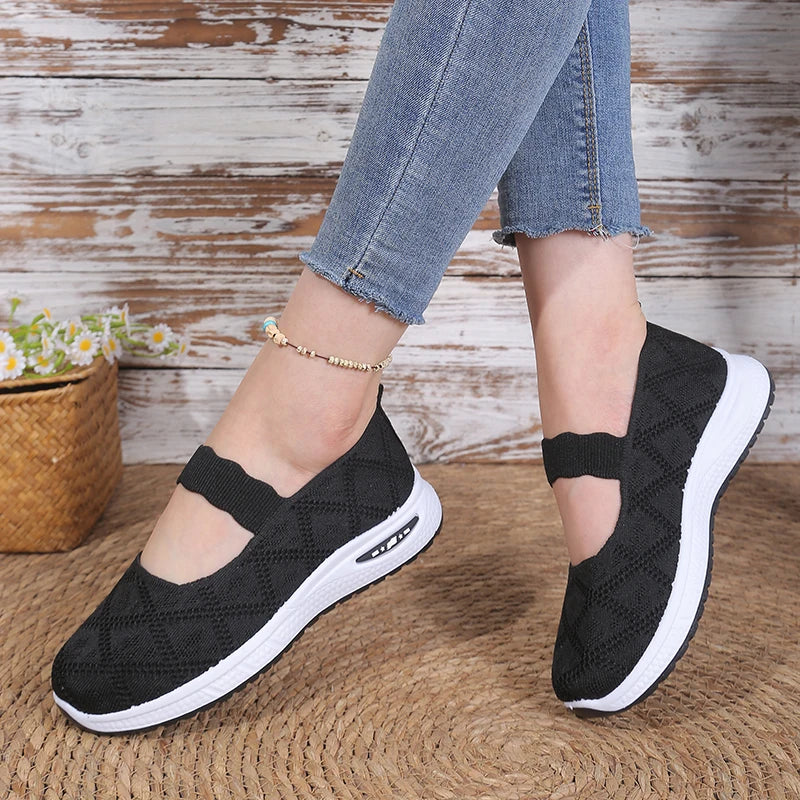 Women's Walking Shoes Breathable Mesh Cushioned Slip-On Sneakers Non-Slip Soft Sole Casual Loafers for Mom