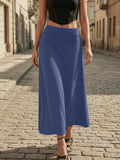 Daily Streetwear Ladies High‑waist A‑Line Maxi Skirt Solid Soft Knit Swing Long Skirt Elastic Wide Waistband Skirts