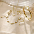 1 Pair of Earrings + 1 Necklace + 1 Bracelet + 1 Bracelet + 1 Bracelet + 1 Ring, Stainless Steel Jewelry Set with Floral Design, Fashionable for Women
