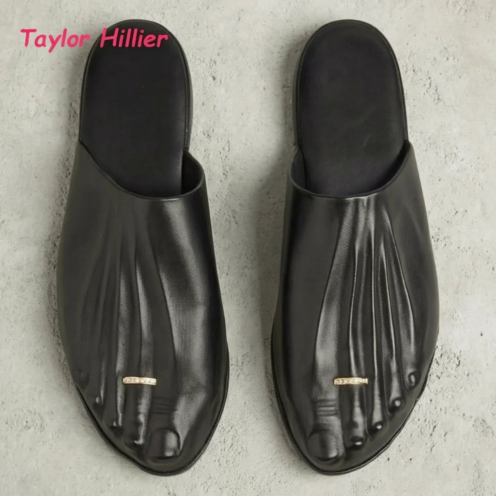 Metallic Toe Embossed Mules Women Chic Five-Toe Slip‑On Casual Summer Street styleClassy Ladies Backless Slide Sandals