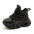 Chunky Platform Hidden Height Increasing Sneakers Casual Lace Up Shoes In White And Grey With Hollow Out Design For Streetwear