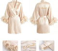Women Kimono Bride Bridesmaid Robe Loungewear Wedding Bathrobe Gown Feather Women Embroidery Letter Sleepwear Short Satin Nightgown