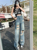 Ripped Torn Wide Flared Y2k Baggy Jeans Woman High Waisted Jeans Ladies Women's Denim Pants Shoujo Girl Style Coquette Jean Pant