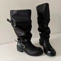 Women Thick Soled Knight Boots with Belt Buckle Decoration Short Boots Outdoor Wide Leg Women Boots Thick Heel Fashionable