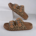 Women Summer Leopard Print Double Adjustable Buckle Slide Sandals Large Size Open‑Toe Casual Slip‑On Beach Slippers Shoes