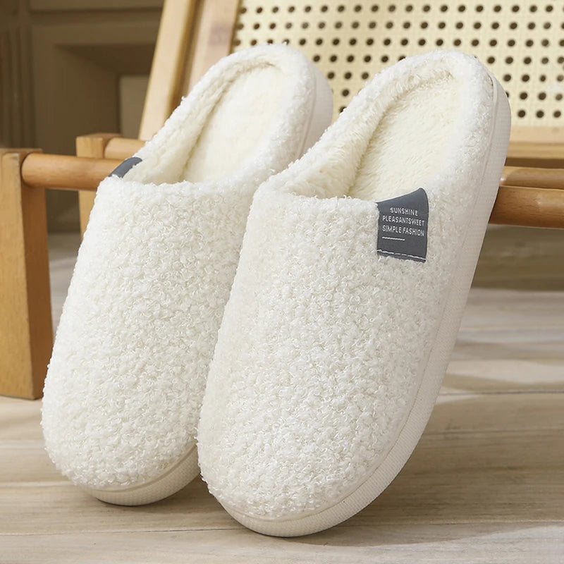 Solid Fluffy Slippers Women Home 2026 Winter Plush Warm House Shoes Ladies Casual Indoor Fuzzy Fur Slides Unisex Silent Non-Slip