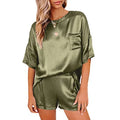 2PCS/Set 2026 Spring and Summer Women Pajamas O-neck Solid Soft Simulation Silk Homewear Short-Sleeved Casual Ladies Loungewear