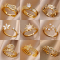 Women Stainless Steel Rings For Luxury Zircon Geometric Rings For Women Stainless Steel Gold Color Open Ring Trendy Wedding Party Aesthetic Jewerly Gift Femme