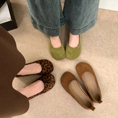 Women Suede Round Toe Ballet Flats Slip‑on Soft Casual Flat Shoes