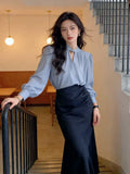 Women's Elegant Halter V-Neck Blouse Spring Summer Long Sleeve Chiffon Office Work Shirts 2026 New Fashion Ladies Clothes Trendy