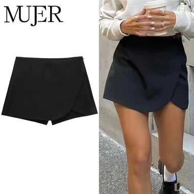 MUJER 2025 Black Mini Skirt Shorts Woman Fashion Asymmetric Skort For Women High Waist Short Skirts Woman Summer Casual Shorts