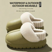 Waterproof Winter Warm House Slippers for Men Women Plush Fuzzy Lining Indoor Shoes Wear Resistant Sole Cozy Home Footwear