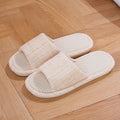 Women Slip-Resistant Linen Slippers Spring Summer Breathable House Shoes for Indoor Use, Non-Slip Stripe Design with Open Toe