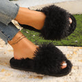 Women's Faux Fur Fluffy Slippers Autumn Winter Home Floor Shoes Soft EVA Sole Light Weight Fashion Slides