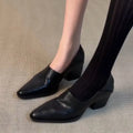 Retro Leather Single Shoes Pointed Toe Women's Versatile Fashionable Design Chunky Heel Autumn Winter Loafers Slip-On Shoes
