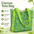 Cartoon Fan Shaped Floral Fragments Canvas Bag Reusable Large Capacity Shoulder Bag Lightweight Wide Handles Lunch Bag Shopping