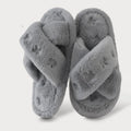 Cross Strap Bowknot Embroidery Fluffy Fur Slippers Women Fashion Indoor Pink Plush Cotton Shoes Woman Flat Heel Home Slippers 45