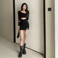 Xpqbb Gothic High Waist Black Mini Skirts Women Sexy Tight Bandage Bag Hip Short Skirt Woman Korean Slim Fit Zipper A Line Skirt