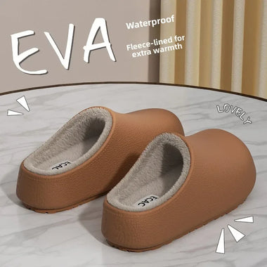 2026 Women's Waterproof Winter Slippers Non Slip Plush Warm House Shoes Indoor Outdoor Soft Comfortable Lined Couple Shoes