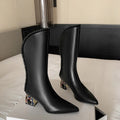 Women's Boots Knee Boot Women's Boots Cowhide Pearl Edge Retro Knee High Boot Autumn Winter 5.5cm Low Heel Commuting Shopping Fashion Warm Long Boots