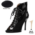 Women Sexy Thin High Heel Dance Shoes Party Ballroom Pole Jazz Lace Up Platform Dancing Boots Short Tube Heels 9.5/11cm Booties