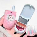 Dual-Color Moisturizing Solid LipGloss Flip Phone Design Lipstick with Built-in Mirror Lip Brush Long Lasting Plumping LipMakeup