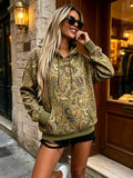 Women Fleece Hoodie Vintage Paisley Floral All Over Print Bohemian Hooded Sweatshirt