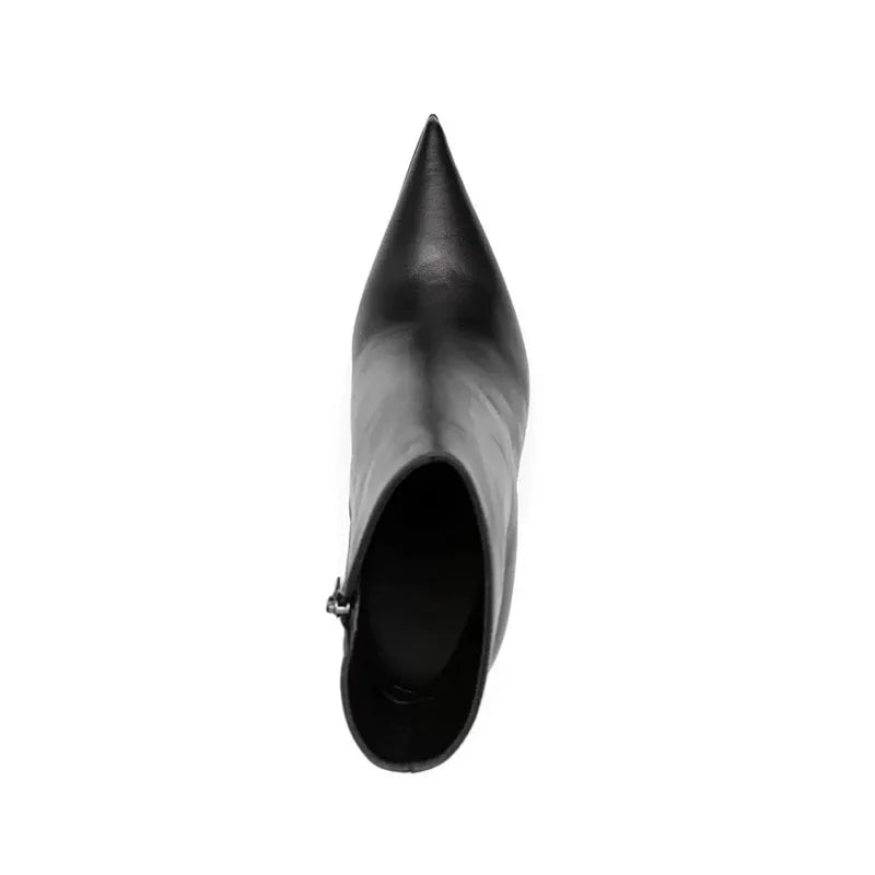 Arden Furtado Autumn Black Pointed Toe Short Boots Pointy Stilettos Heels Side Zipper Boots Europe And America Women's Boots