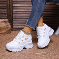 Women Sneakers Fashion Thick-sole Leather Casual Shoe Height-increasing Sport Shoe Laced Platform Vulcanize Shoes Tenis Feminino