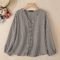 2025 ZANZEA Women Autumn Plaid Cheeked Blouse Casual V Neck Long Sleeve Tops Stylish Ruffled Work Shirt Buttons Blusas Oversize